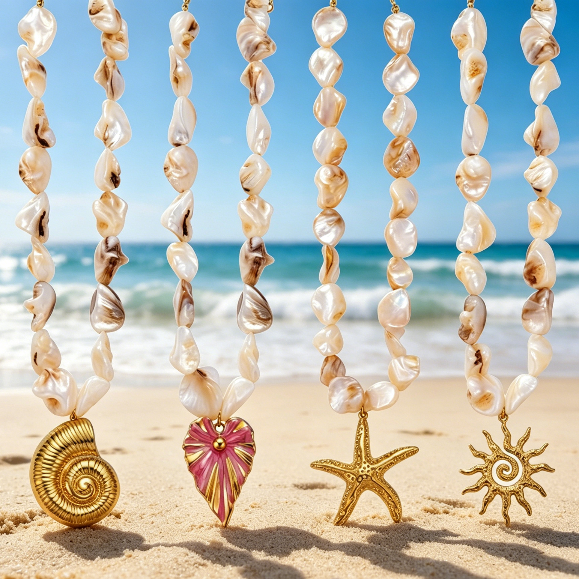 Natural Shell Bead & Stainless Steel Ocean-Style Necklace — Unique Women's Jewelry