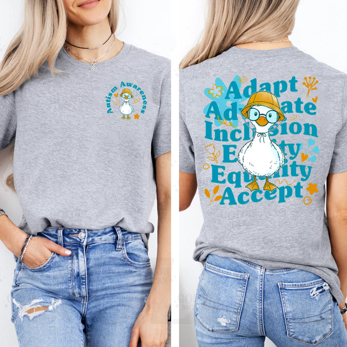 Autism Awareness Duck Double Printed T-shirt