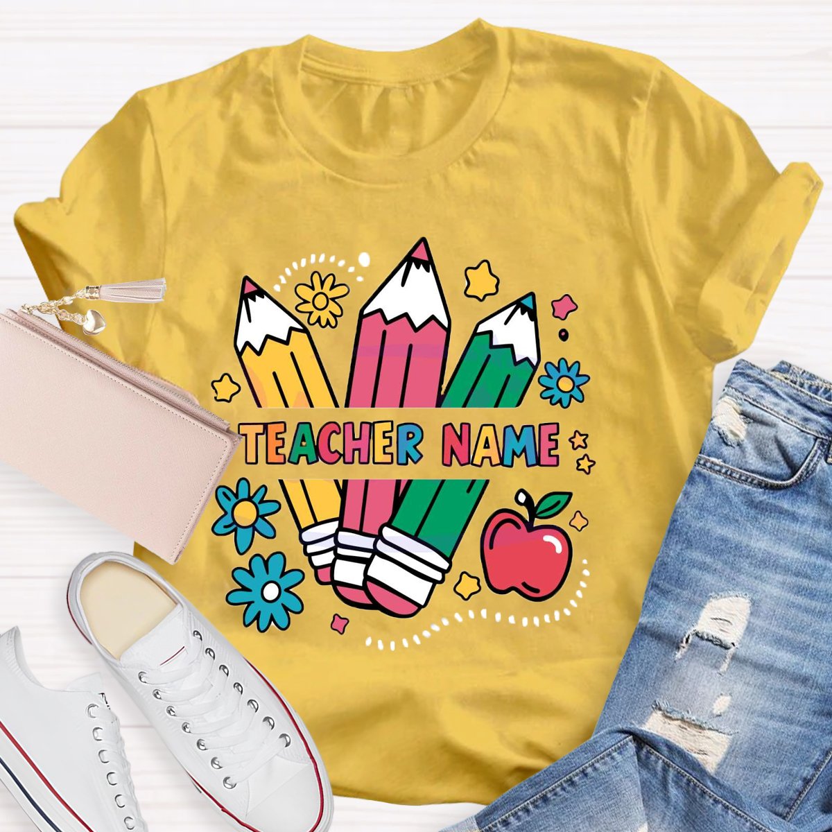 Personalized Teacher Name Kindergarten Pencil T-shirt