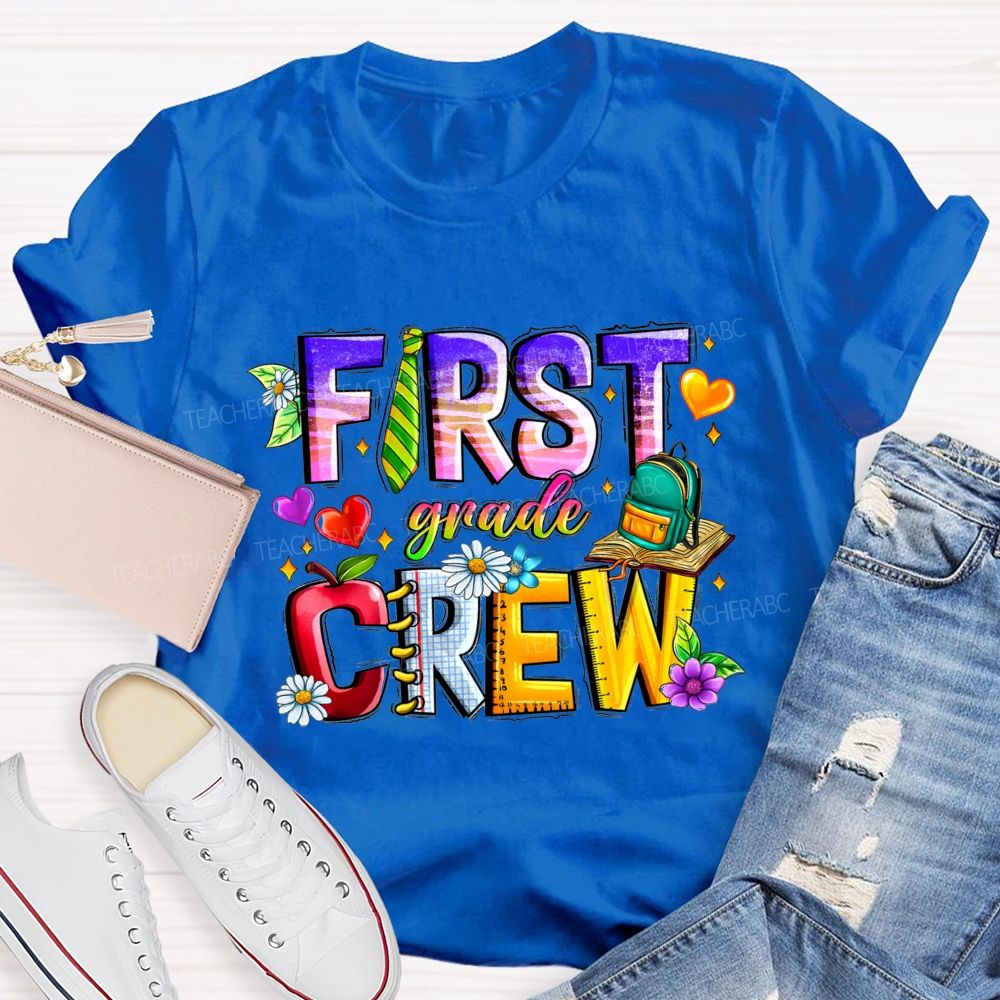 Personalized Grade First Grade Crew Apple Heart Teacher T-Shirt