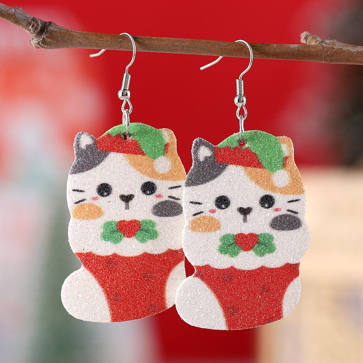 Sequined Snowflake Christmas Tree Light Cat Pendant