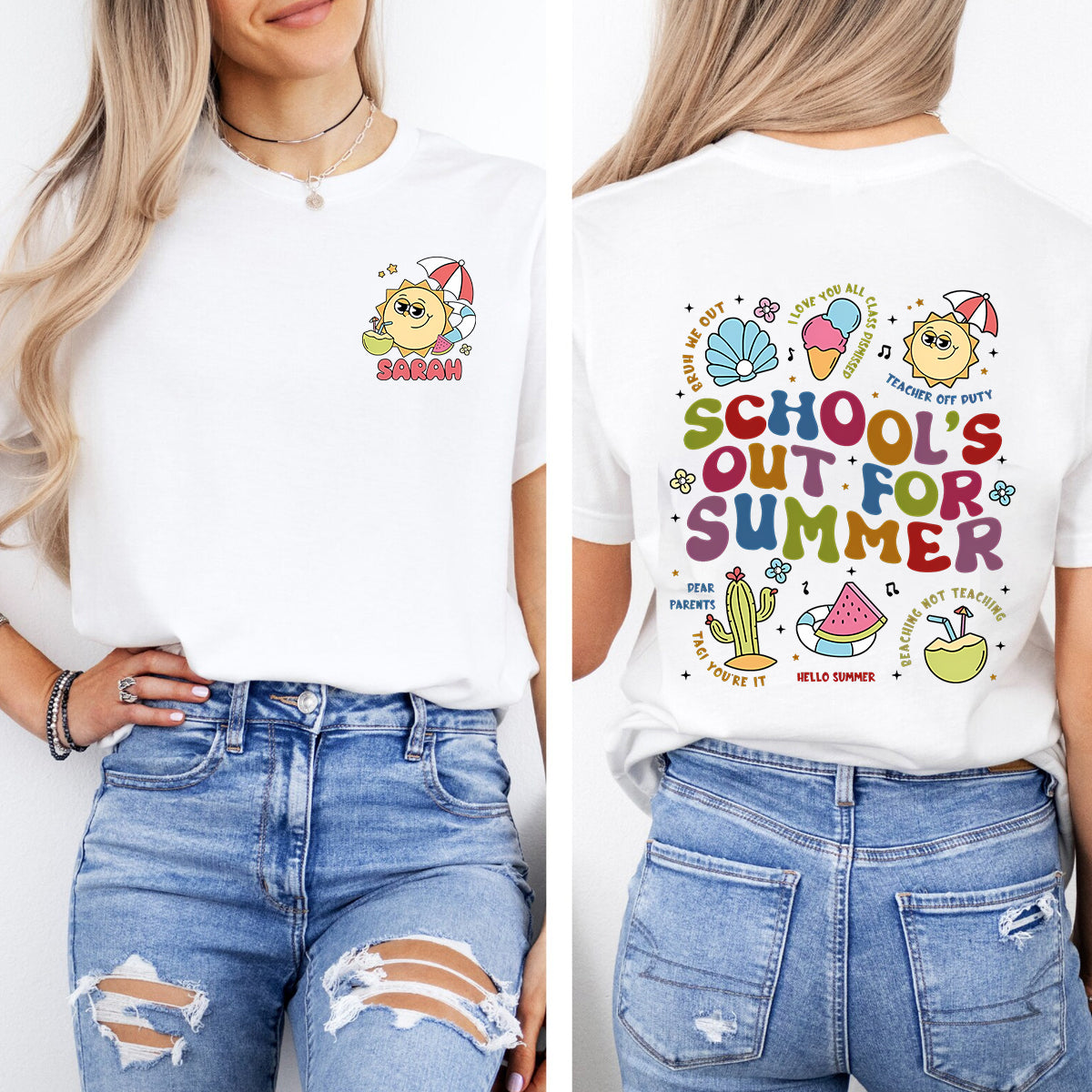 Personalized Name School's Out For Summer Bruh We Out Teacher Off Duty Double Printed T-shirt