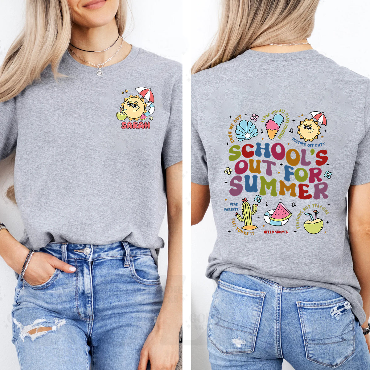 Personalized Name School's Out For Summer Bruh We Out Teacher Off Duty Double Printed T-shirt