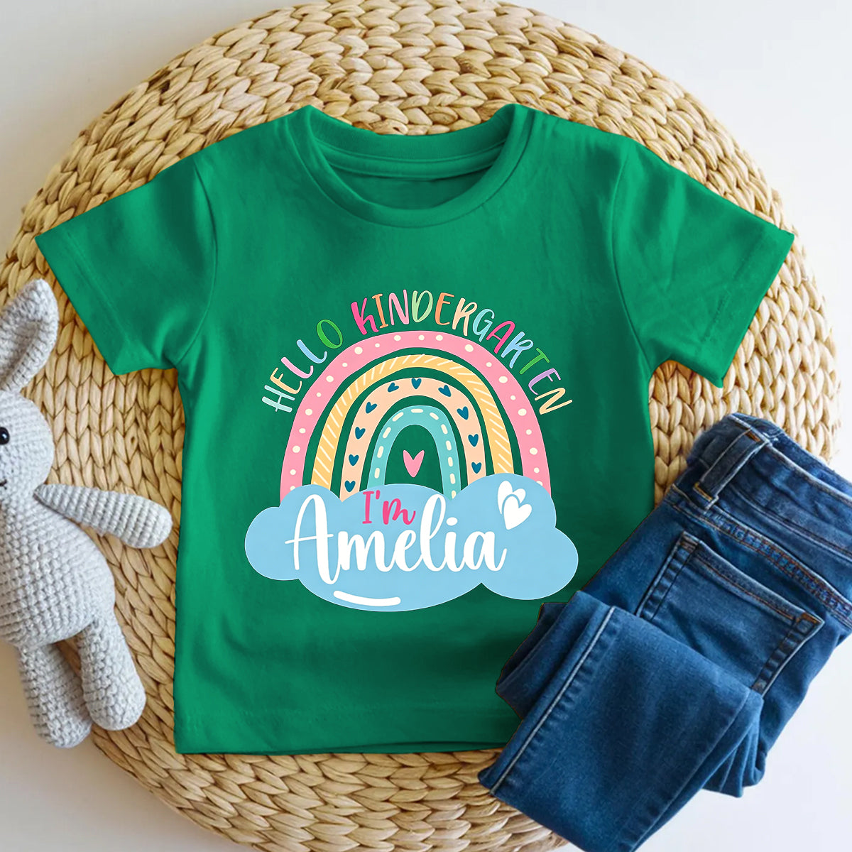 Personalized Name And Grade Hello Kindergarten Hello Rainbow Toddler T-shirts