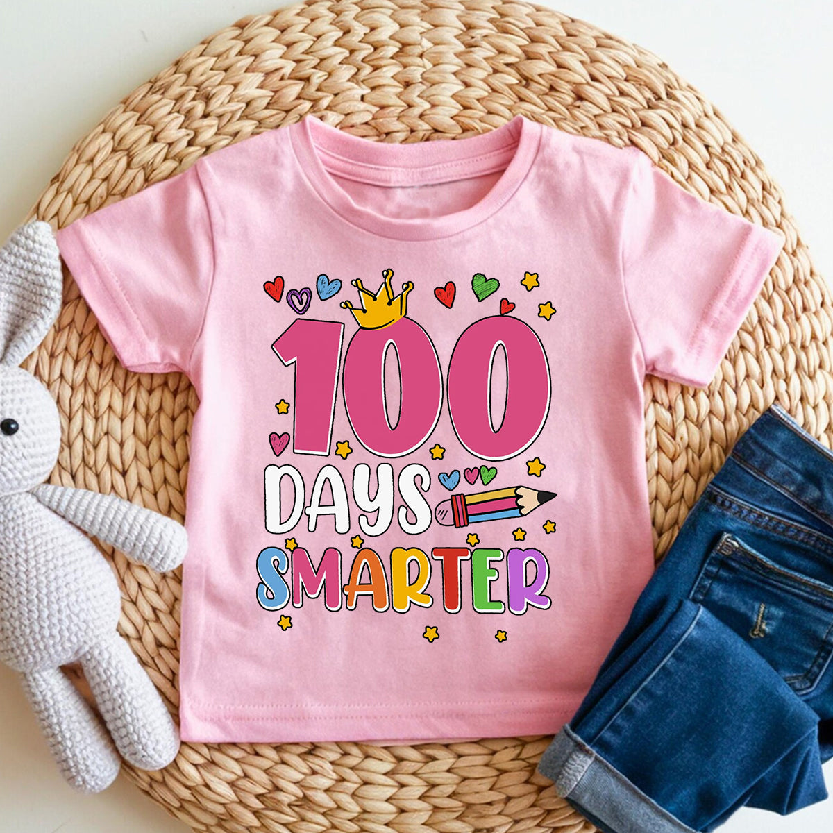 100 Days Smarter Colorful Hearts And Stars Toddler T-shirts