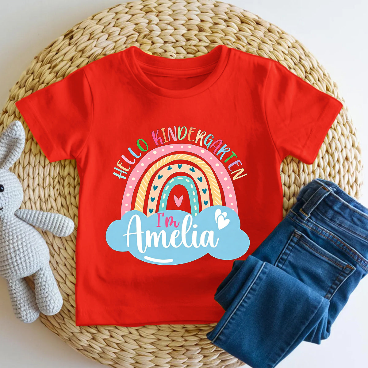Personalized Name And Grade Hello Kindergarten Hello Rainbow Toddler T-shirts