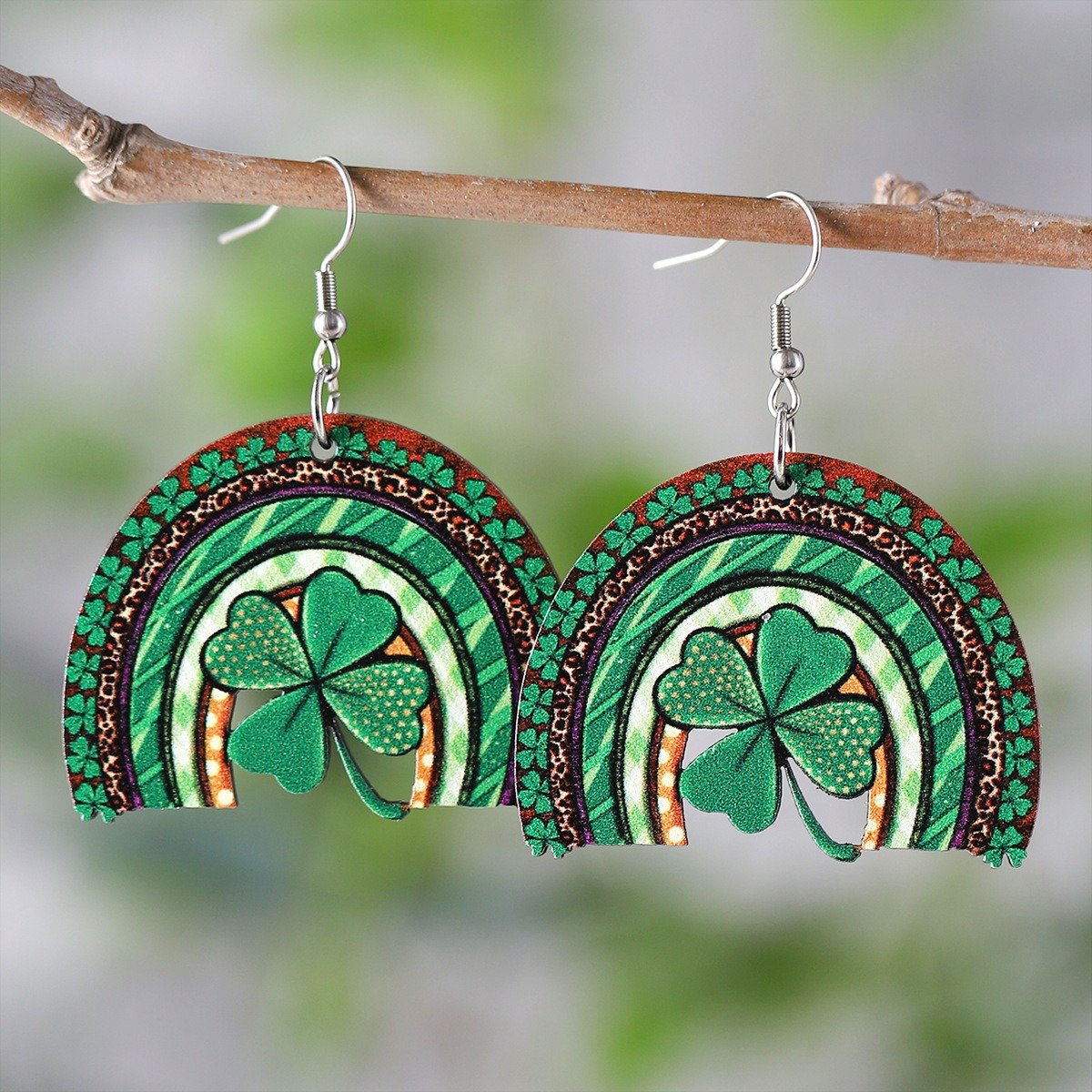 Watercolor Style Lucky Clover Teacher Wooden Earrings