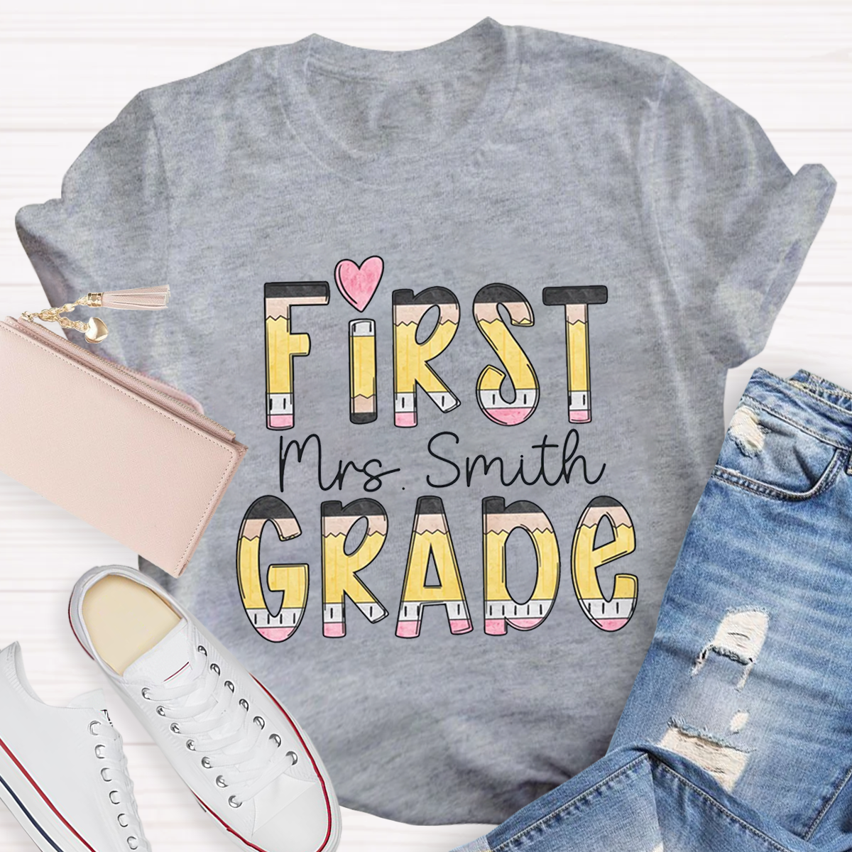 Personalized Grade And Name Teacher Crew T-Shirt