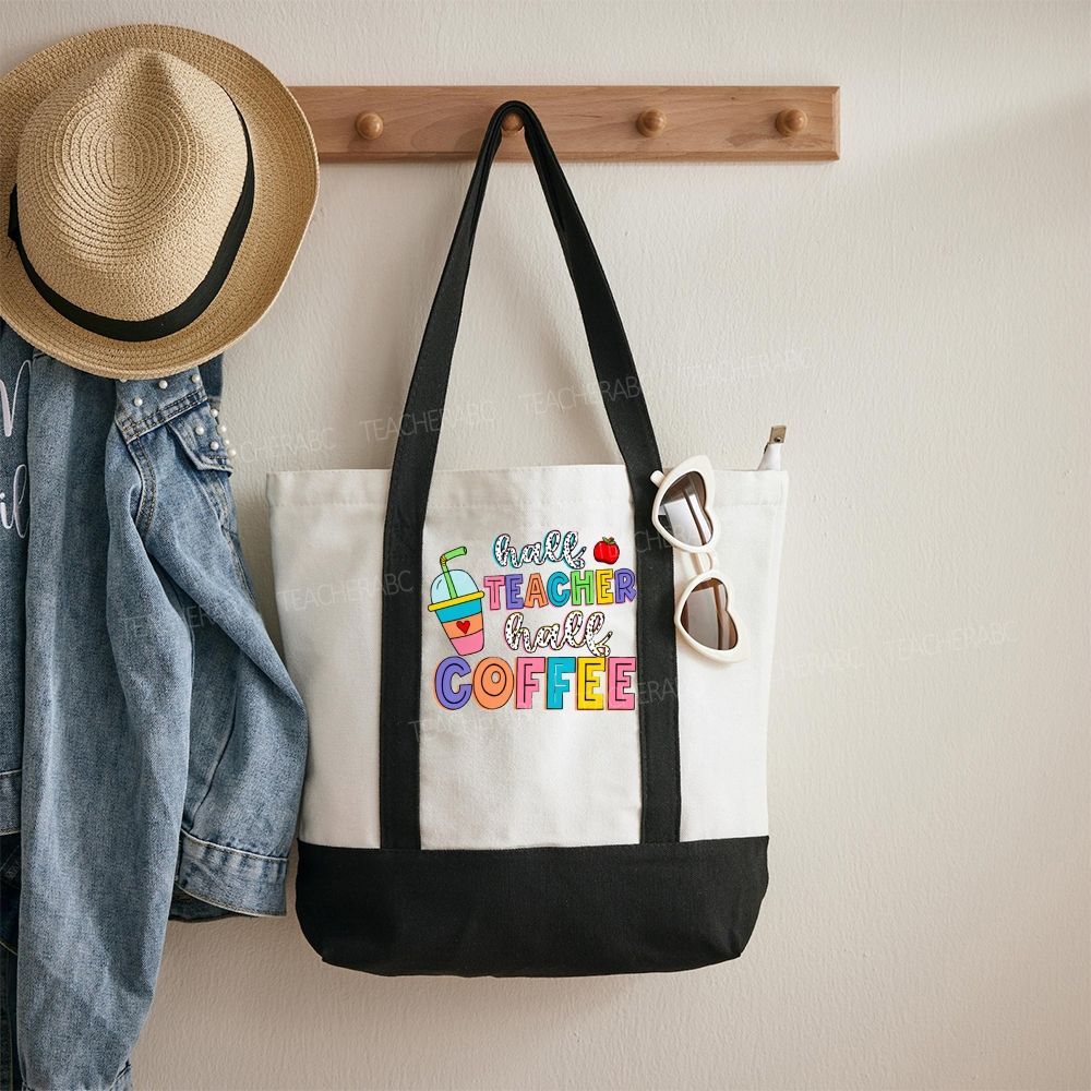 Half Teacher Half Coffee Color-blocked Canvas Bag