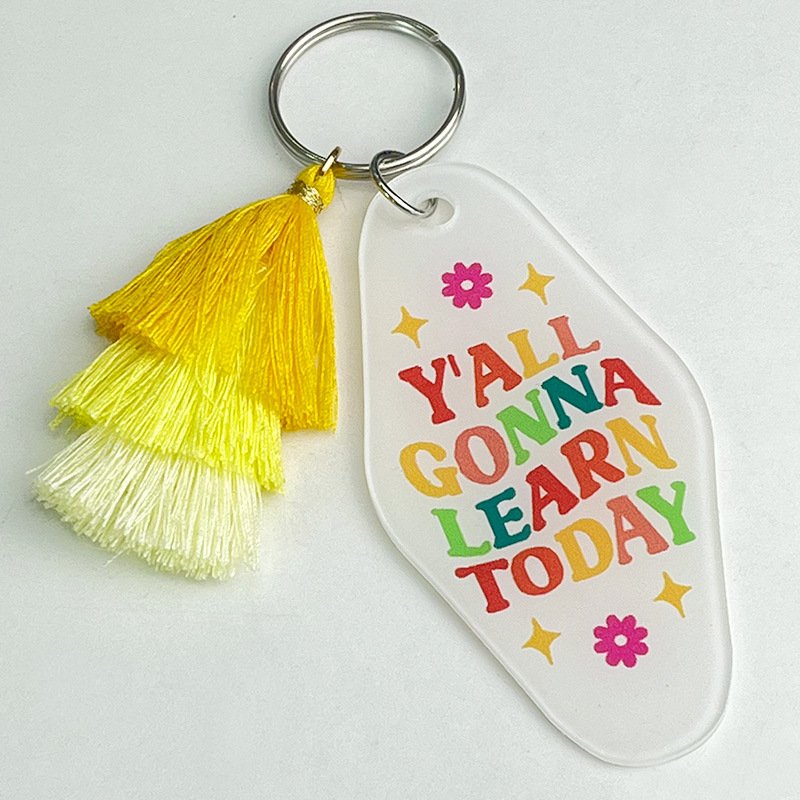 Floral Text Multi-layered Pink Tassel Key Tag