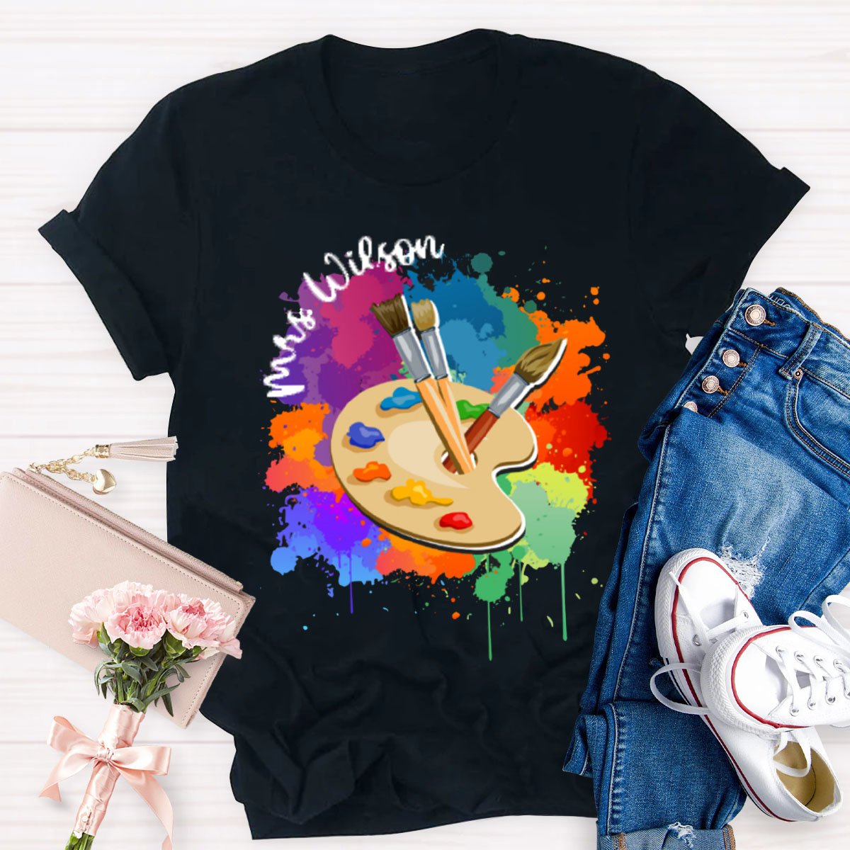 Personalized Artist Palette Teacher T-Shirt