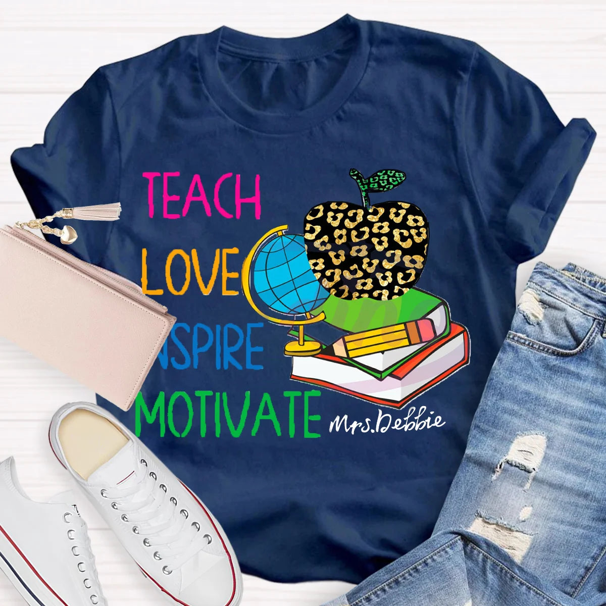 Personalized Name Teach Love Inspire Motivate Globe T-shirt