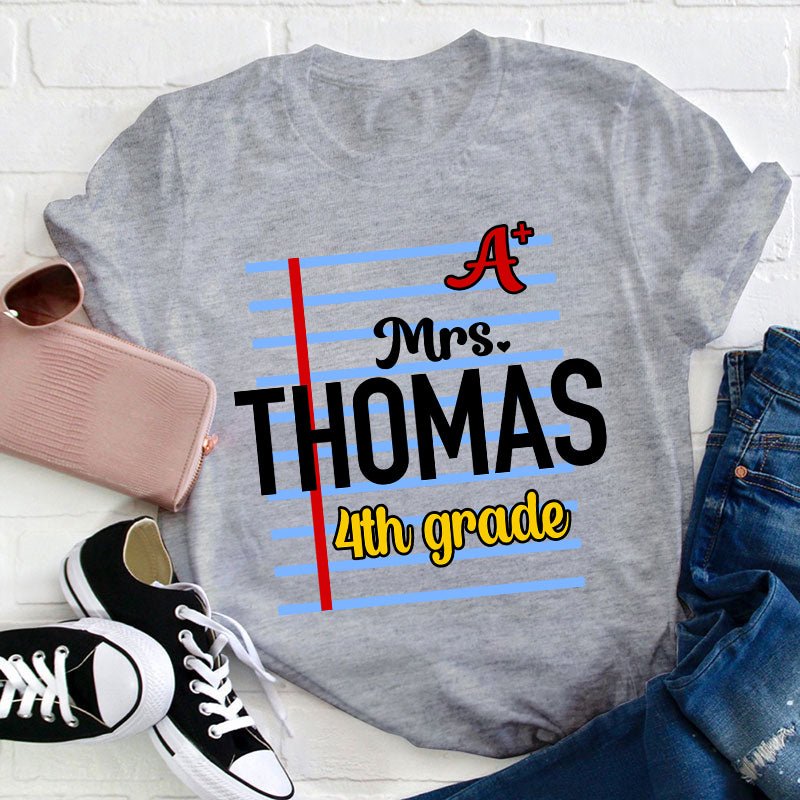 Personalized Name And Grade A Teacher T-Shirt