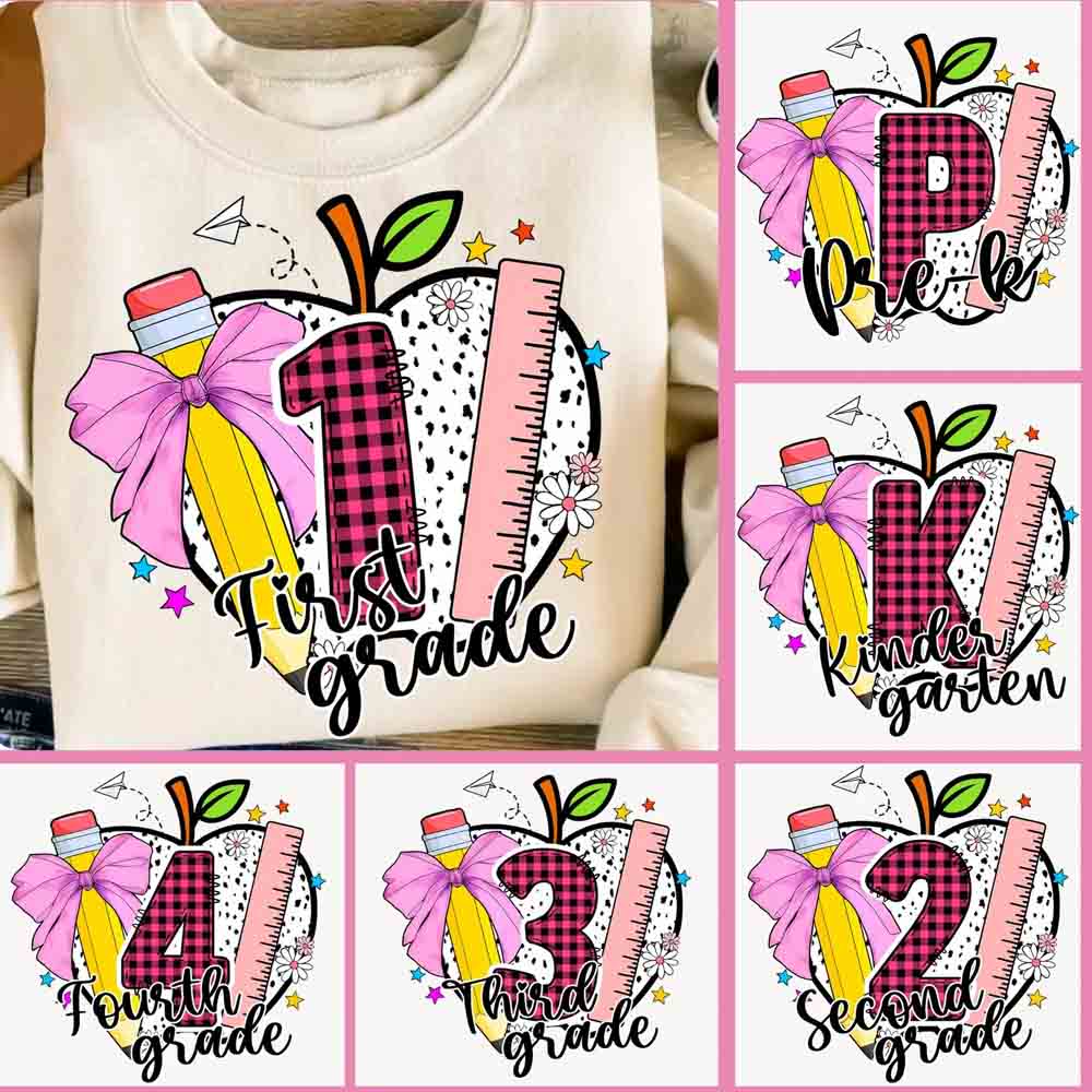 Personalized Grade Pink Plaid Letters P Is For Prek Teacher T-Shirt