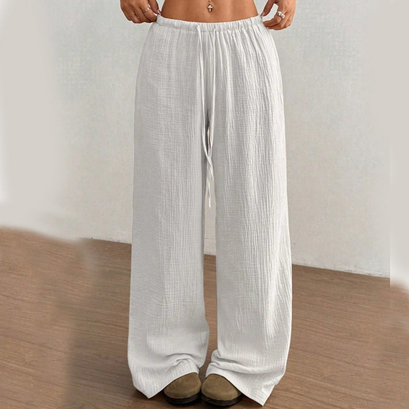 Casual Solid Color Loose Wide-Leg Floor-Length Trousers