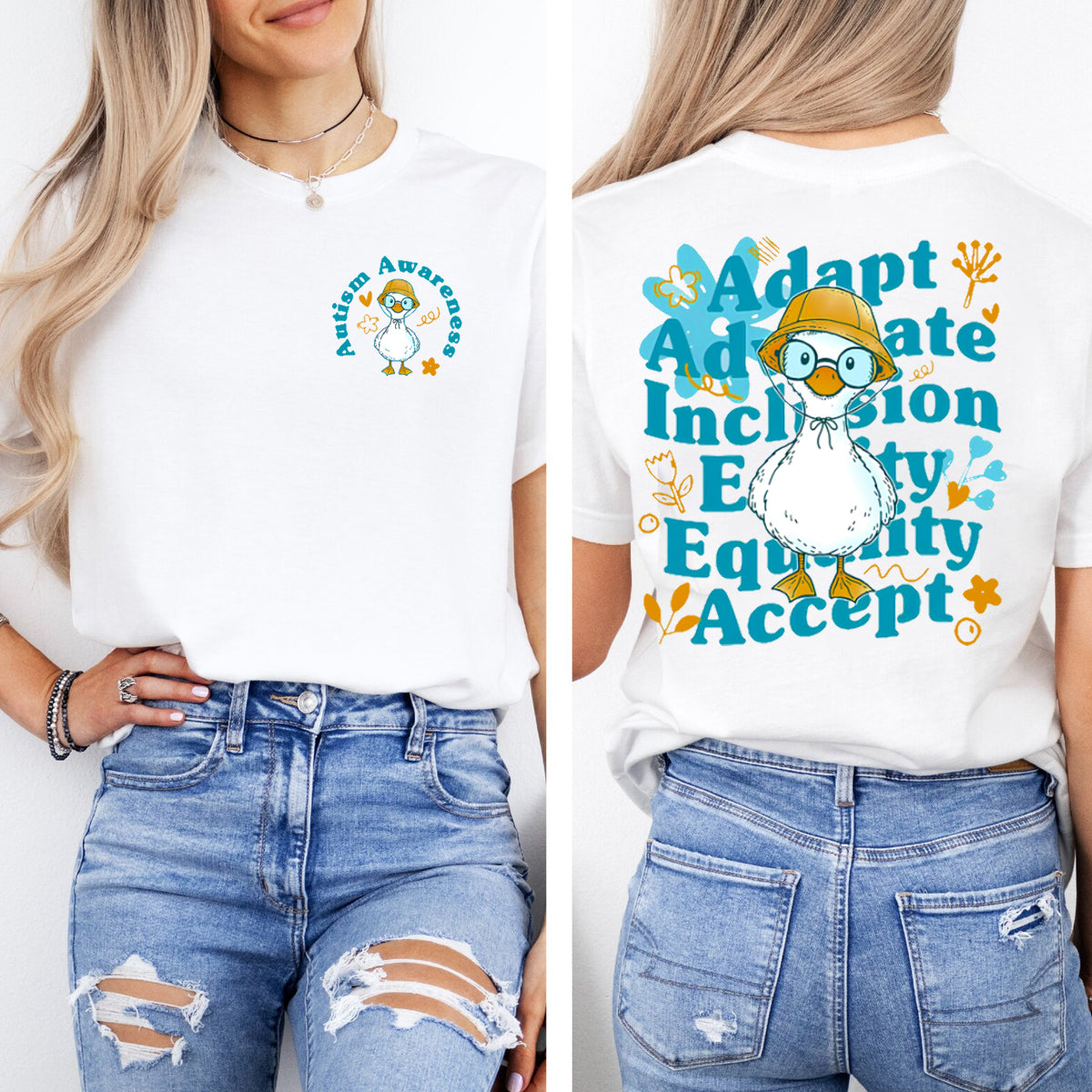 Autism Awareness Duck Double Printed T-shirt
