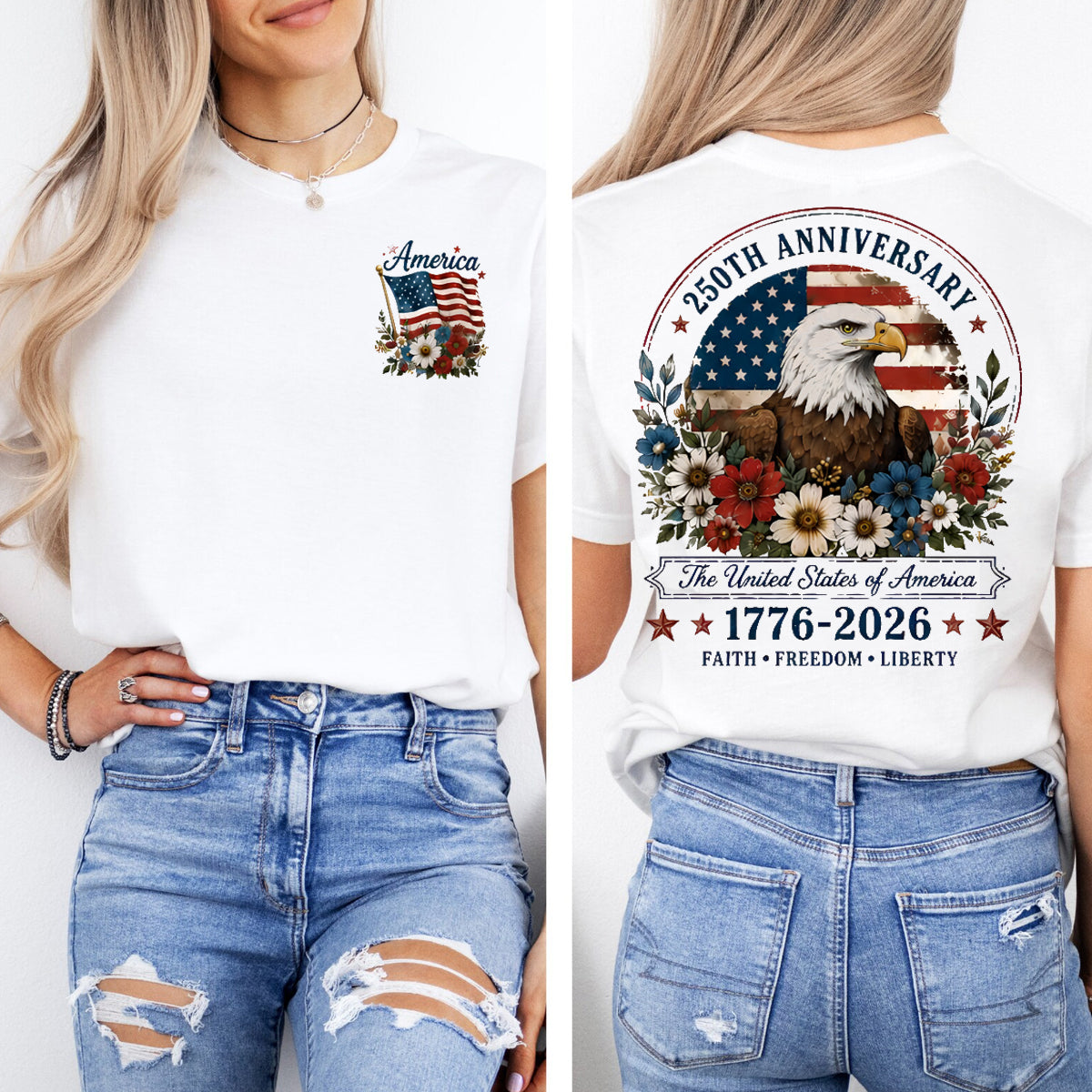 250th Anniversary Faith Freedom Liberty Double Printed T-shirt