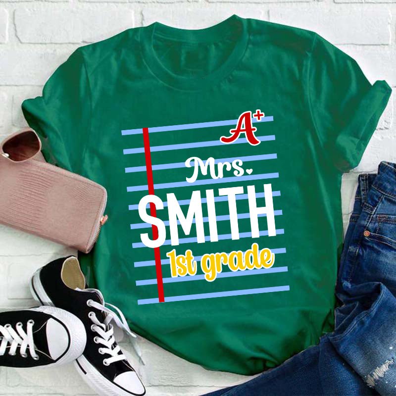 Personalized Name And Grade A Teacher T-Shirt