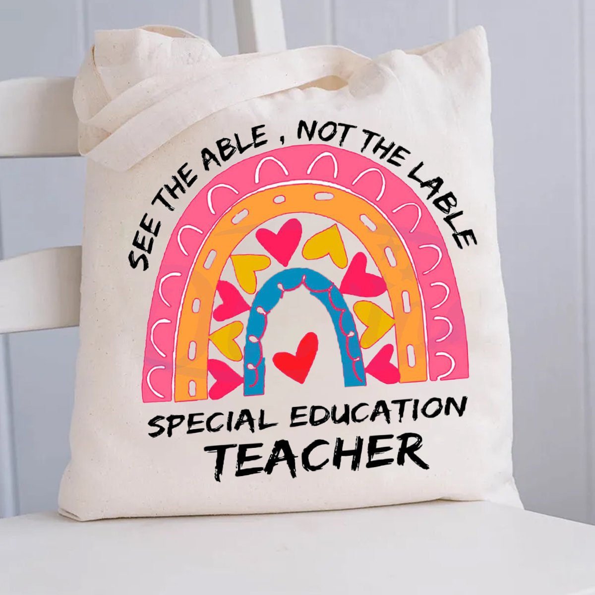 Special Education Heart Rainbow Tote Bag