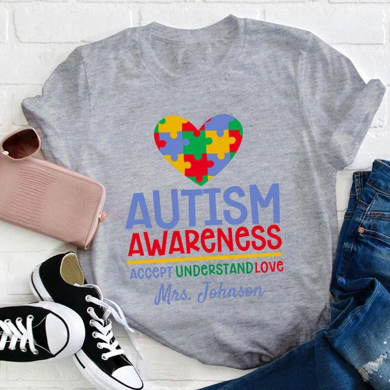 Personalized Autism Awareness Accept Understand Love Teacher T-Shirt