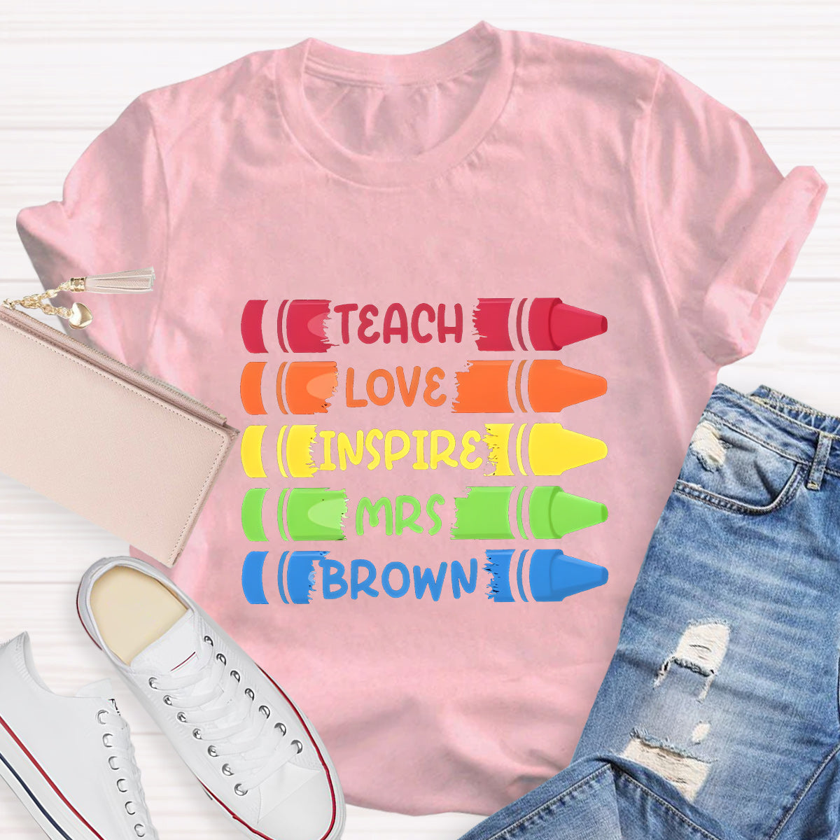 Personalized Name Teach Love Teacher T-Shirt