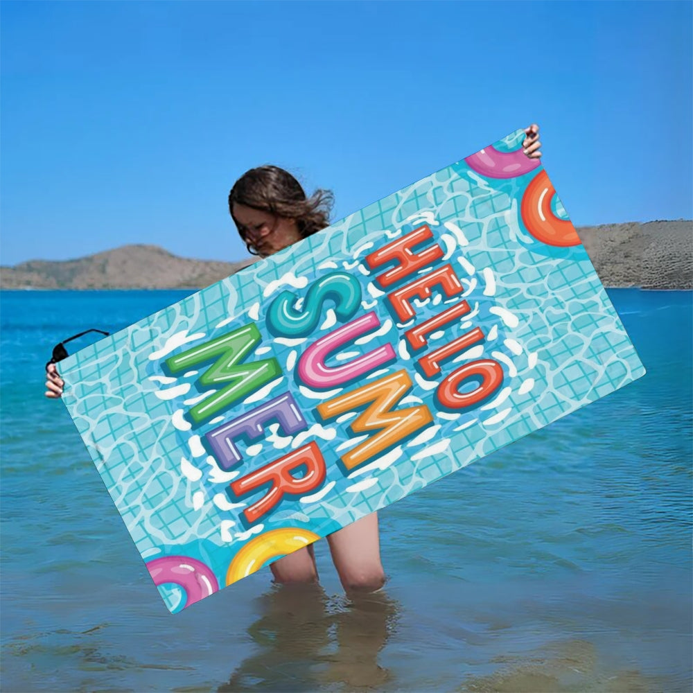 Hello Summer Blue Vibes Beach Towel