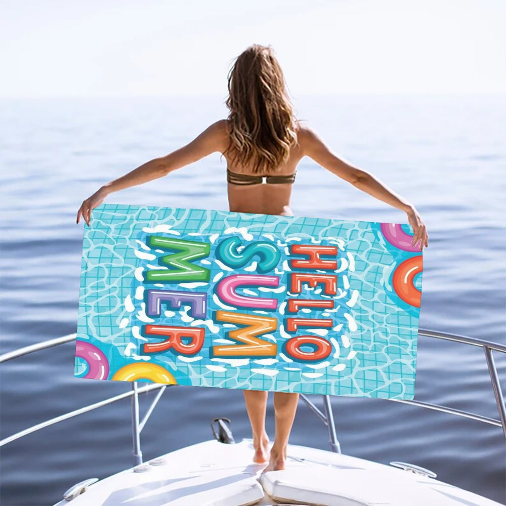 Hello Summer Blue Vibes Beach Towel