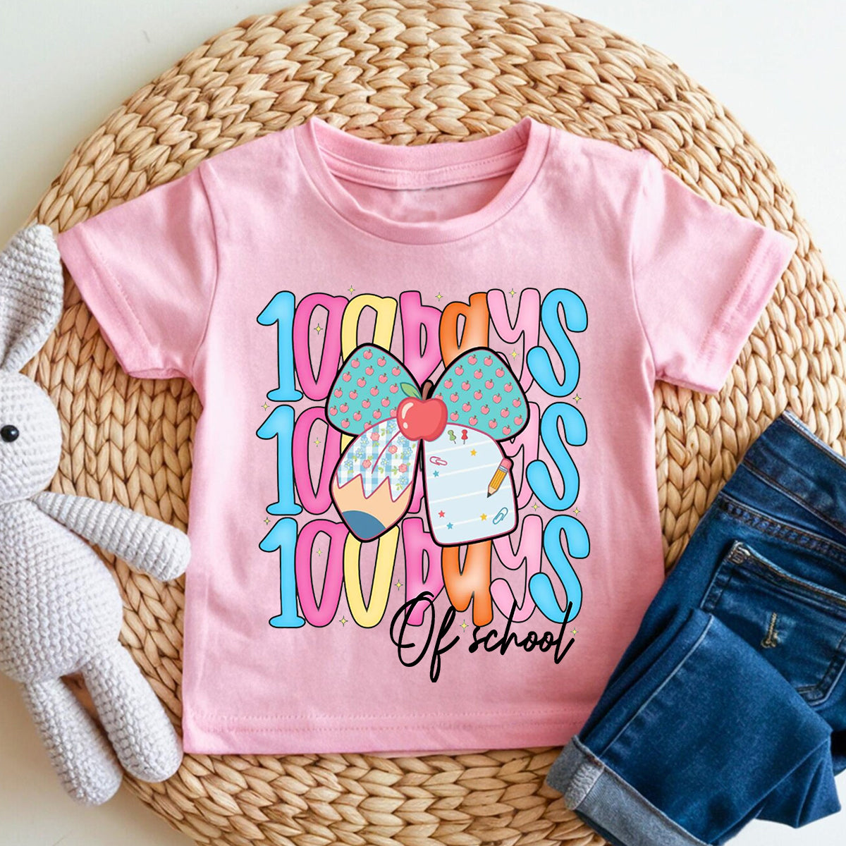 100 Days Of School Bows And Colorful Lettering Toddler T-shirts