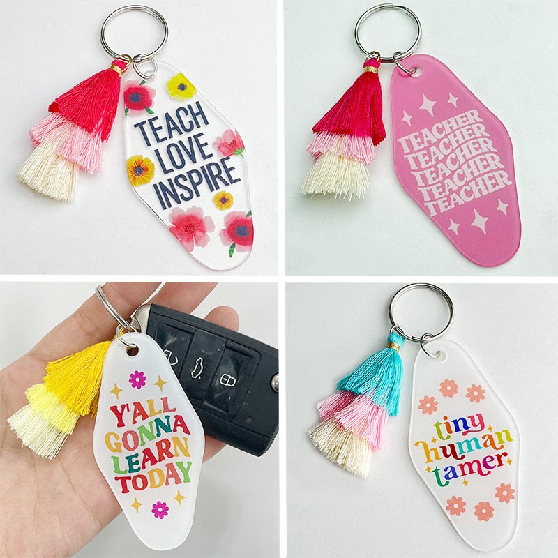 Floral Text Multi-layered Pink Tassel Key Tag