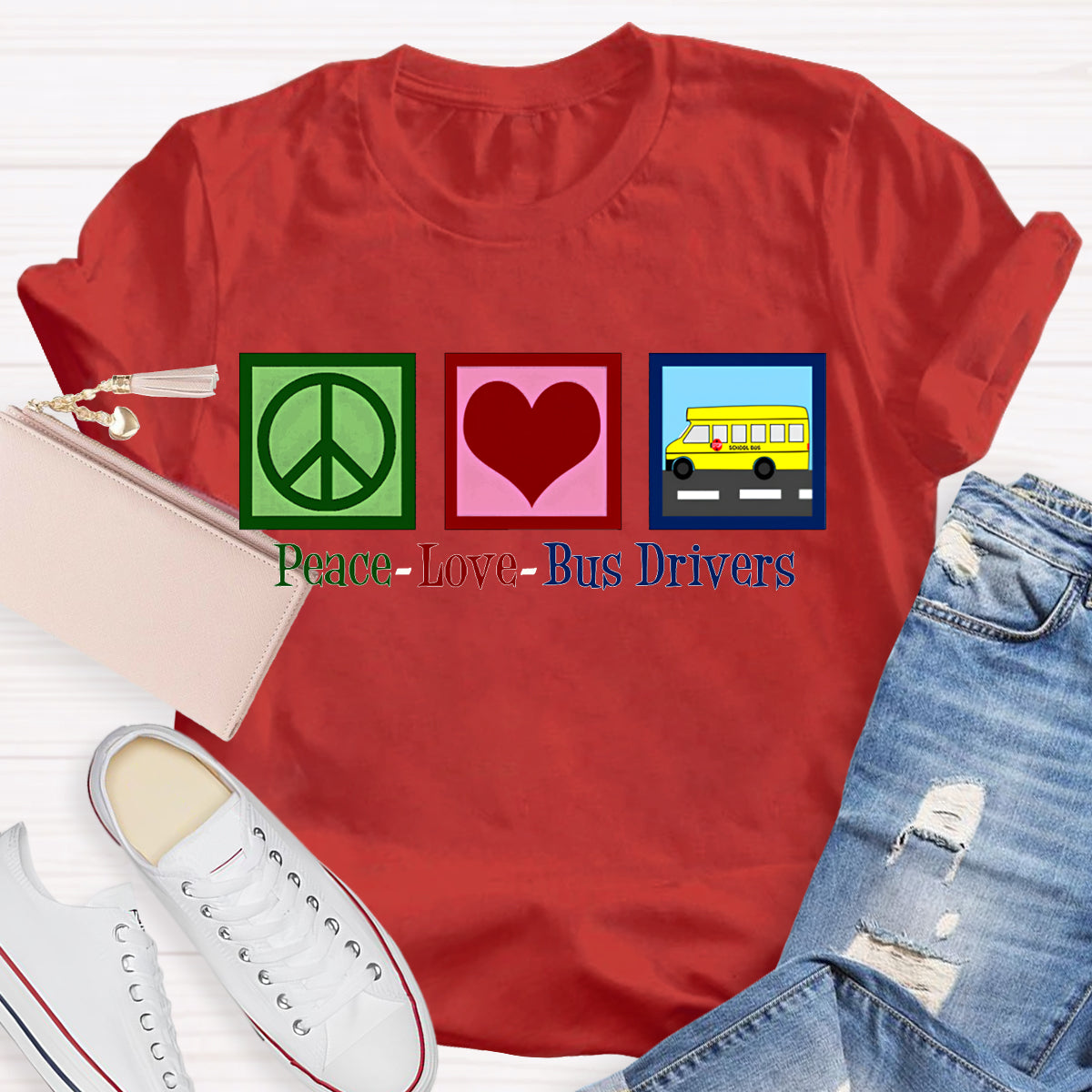 Peace Love Bus Drivers Color Fonts T-shirt