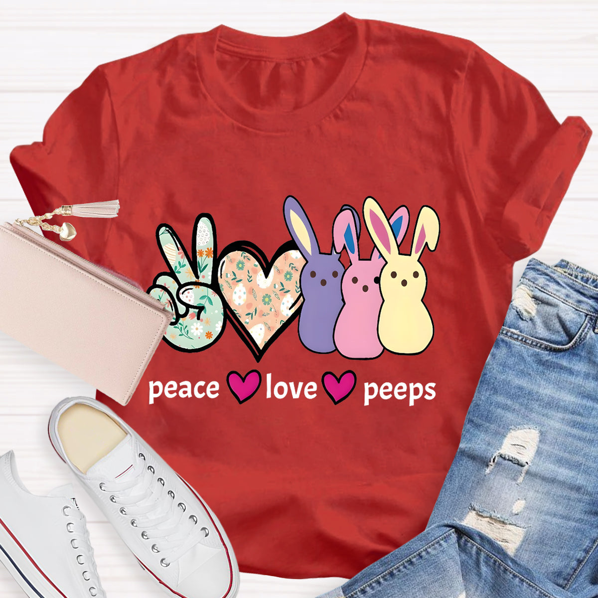 Peace And Peeps Teacher T-Shirt