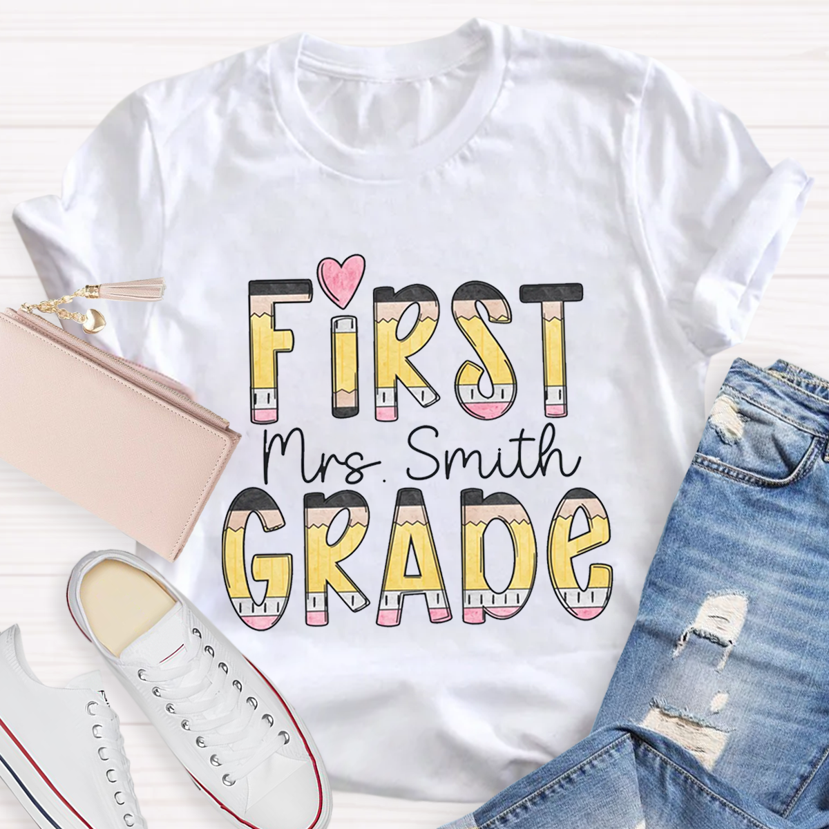 Personalized Grade And Name Teacher Crew T-Shirt