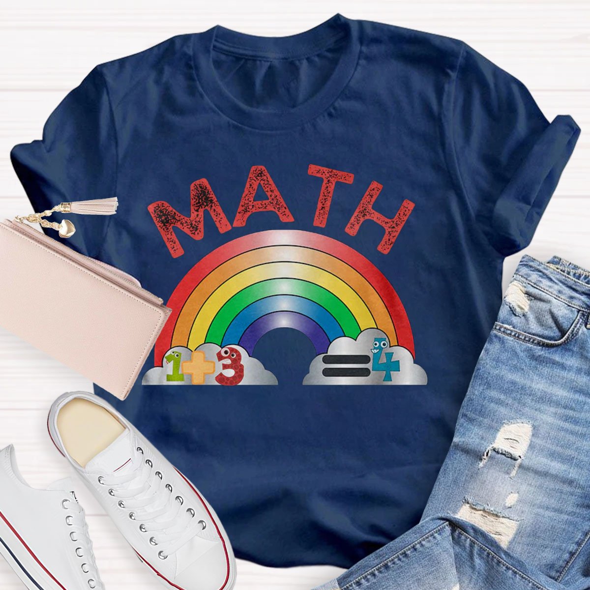 Math Teacher With Rainbow Print Short Sleeve T-shirt
