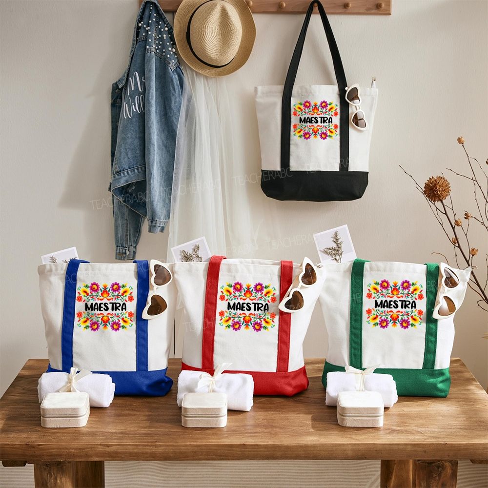 Maestra Flowers Color-blocked Canvas Bag