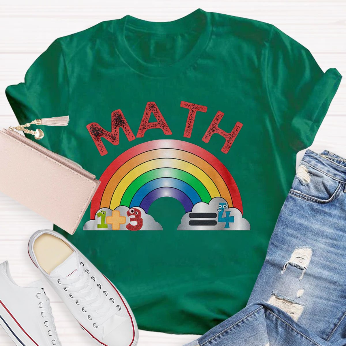 Math Teacher With Rainbow Print Short Sleeve T-shirt