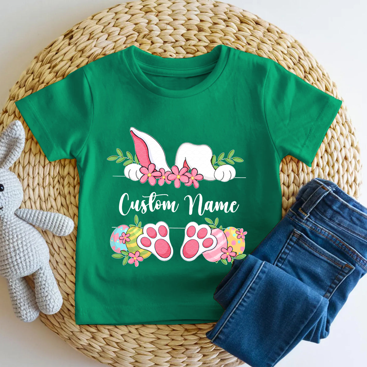 Personalized Name Rabbit Flowers Toddler T-shirts
