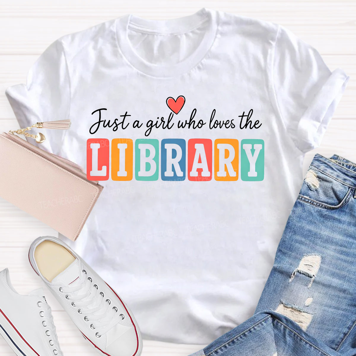 Just A Girl Who Loves The Library Colorful Block T-shirt