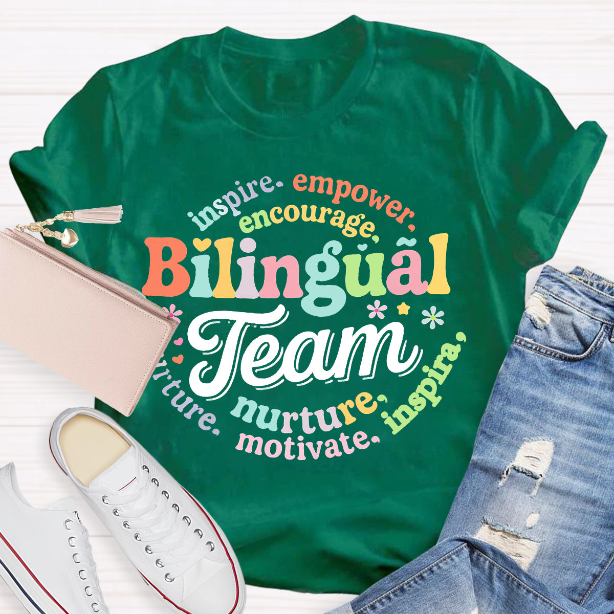 Bilingual Team Inspire Empower Encourage Nurture Motivate T-shirt