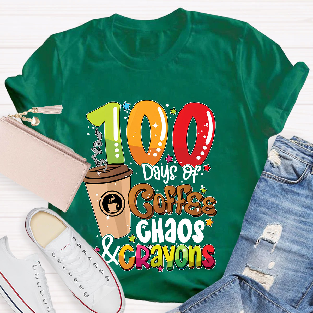 100 Days Of Coffee Chaos And Crayons T-shirt
