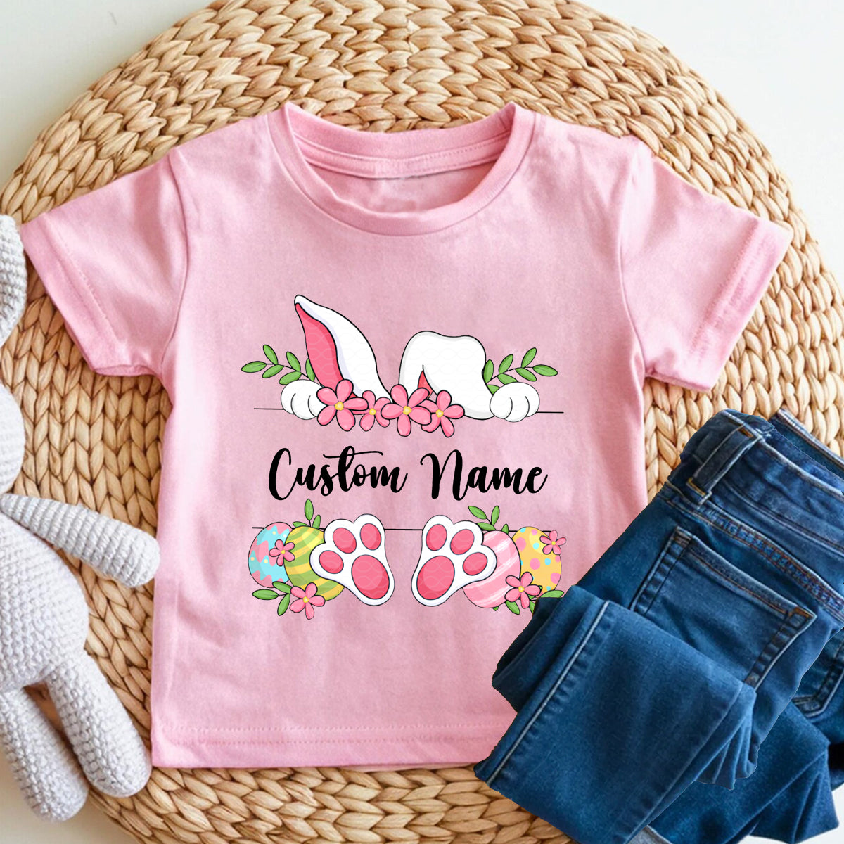 Personalized Name Rabbit Flowers Toddler T-shirts