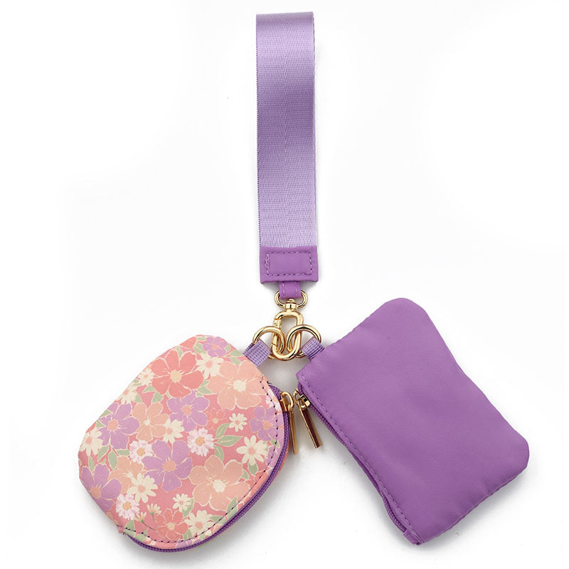 Waterproof Nylon Wristlet With Double Pockets Card Holder And Key Ring