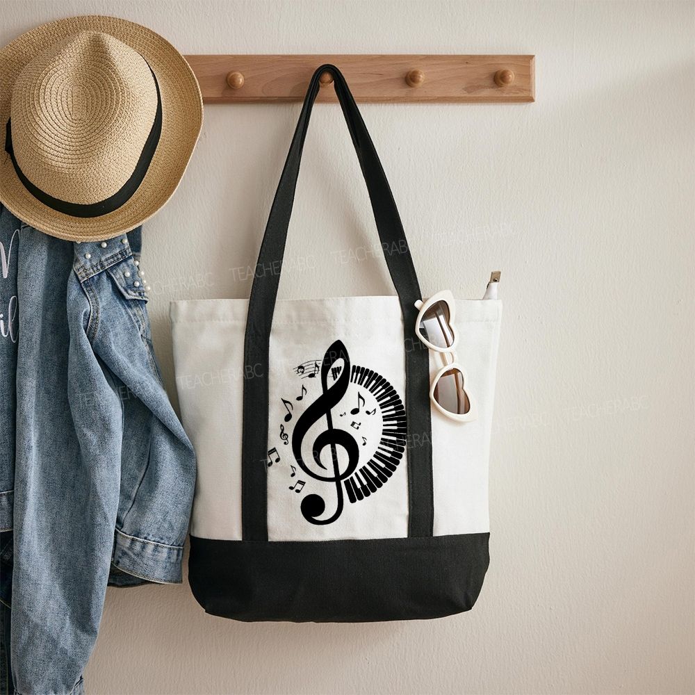 Music Symbols Patterns Color-blocked Canvas Bag