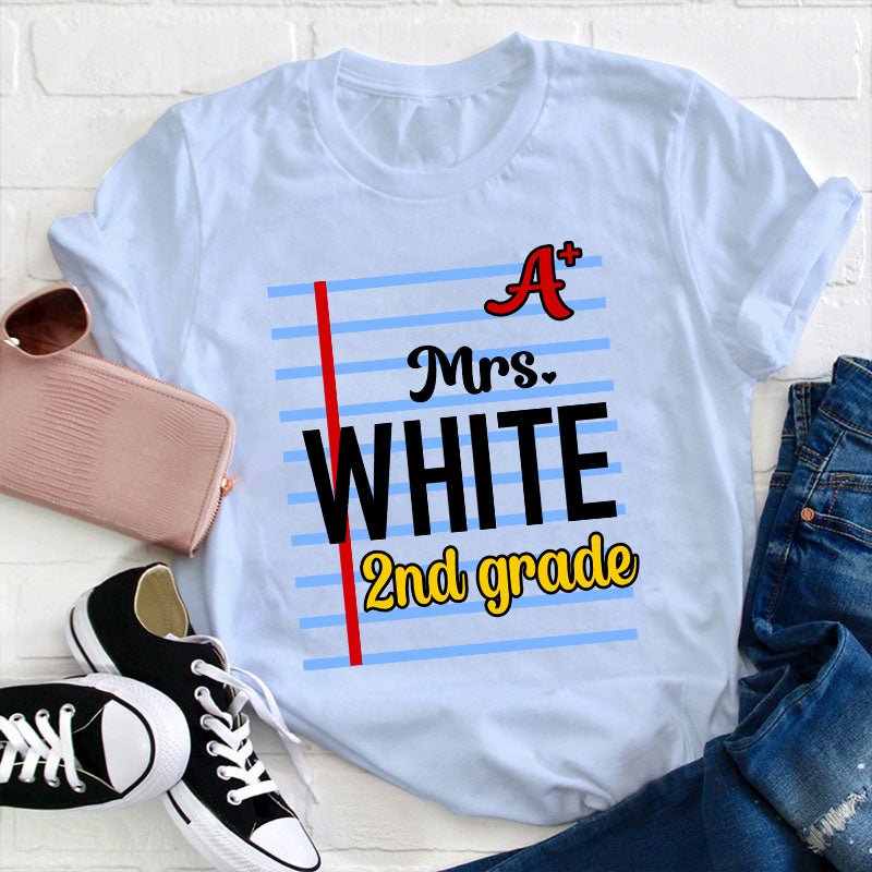 Personalized Name And Grade A Teacher T-Shirt