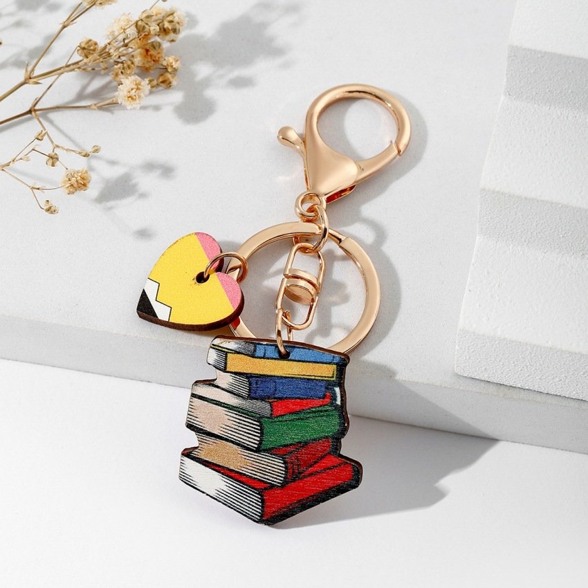 Rainbow Wooden Plaque Tassel Keychain