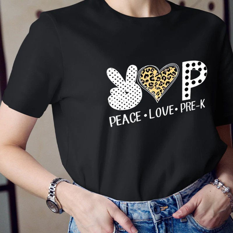 Personalized Peace Love Pre K Teacher Teacher T-Shirt
