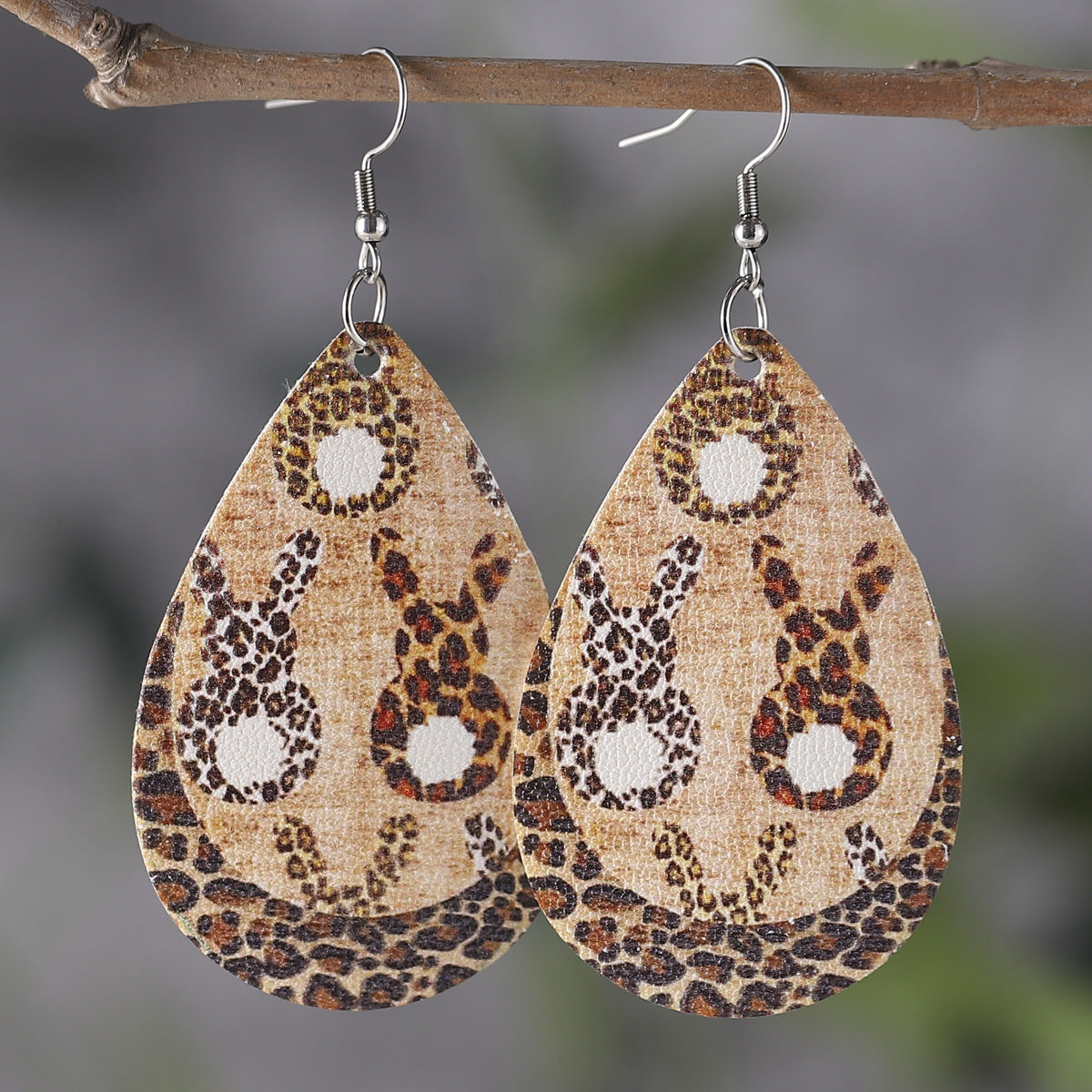 Rabbit Heart-Shaped Leopard Print Turquoise Easter Earrings