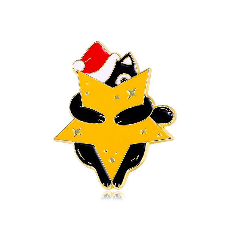 Christmas Cat Christmas Tree Snowflake Brooch