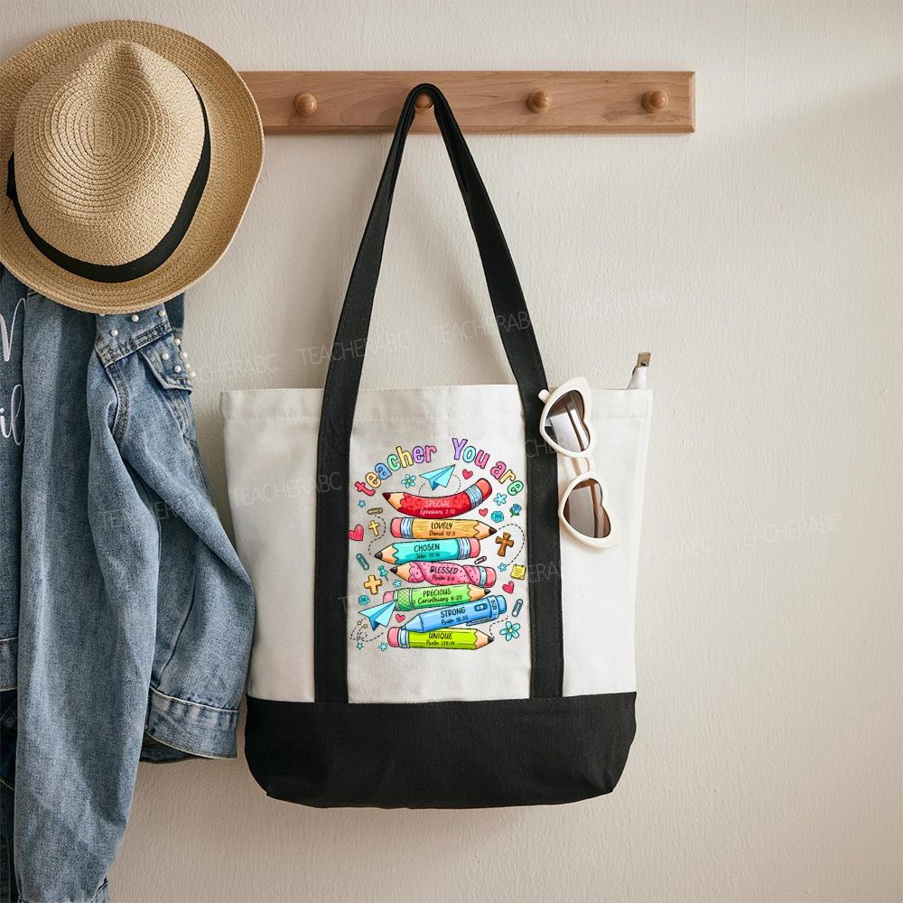 Teacher You Are Color-blocked Canvas Bag