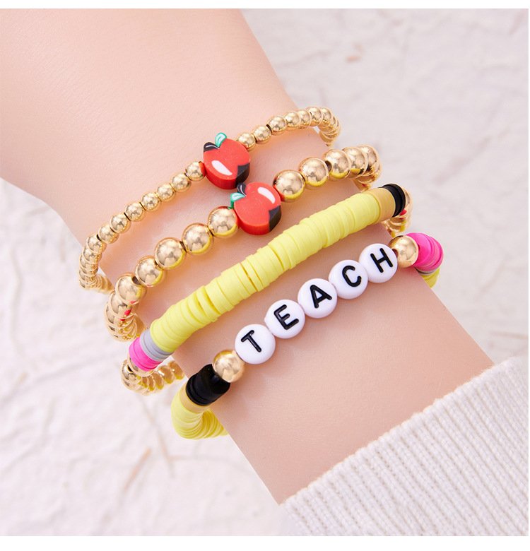 Round Beads English Alphabet Beaded Elastic Bracelet