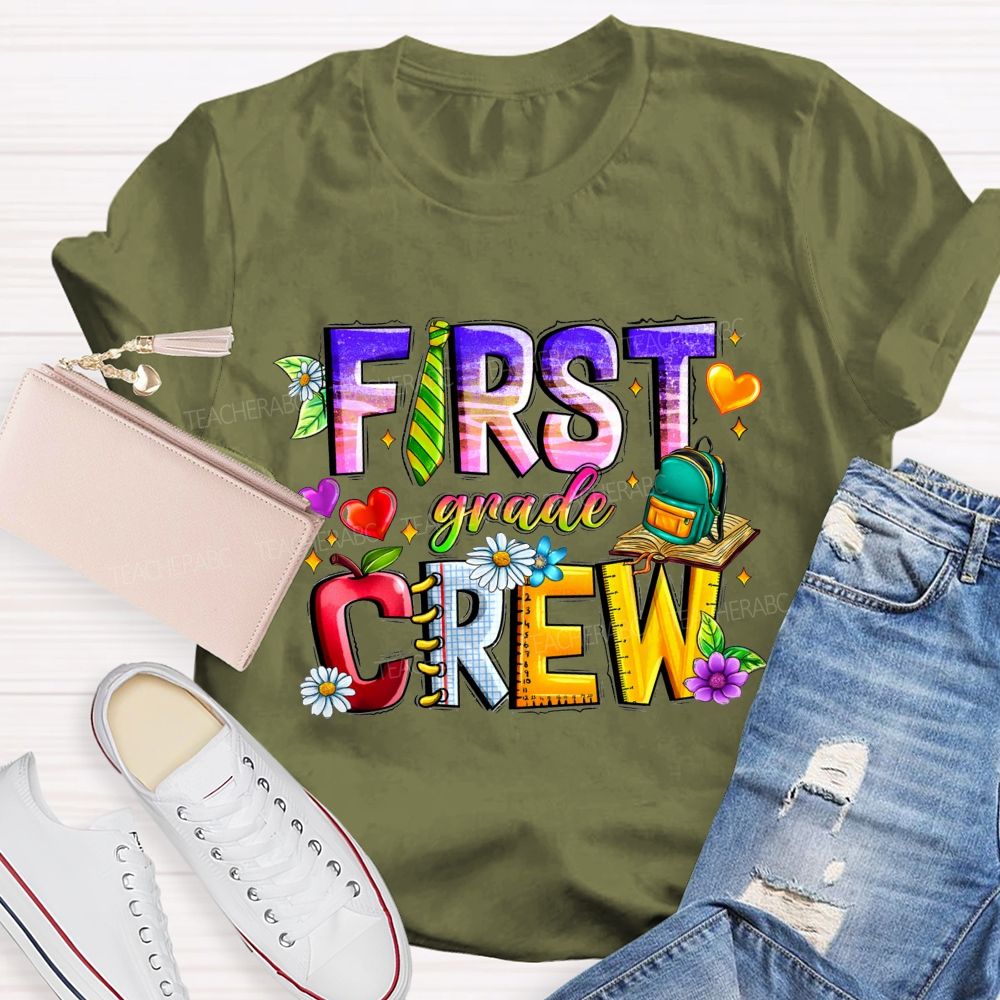 Personalized Grade First Grade Crew Apple Heart Teacher T-Shirt